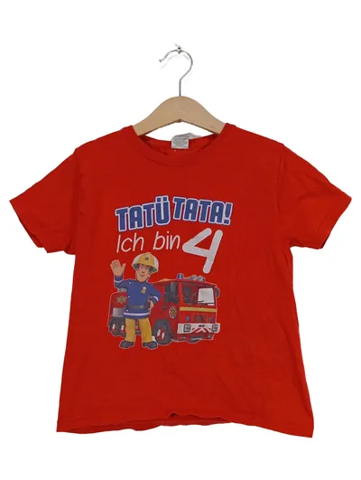 Fruit of the Loom Kinder T-Shirt Feuerwehr Motiv Gr. 116 Rot Kurzarm