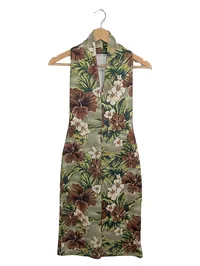 FashionTV Damen Sommerkleid Gr. 34 Tropisches Blumenmuster Grün Braun 1