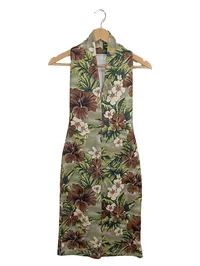 FashionTV Damen Sommerkleid Gr. 34 Tropisches Blumenmuster Grün Braun 2