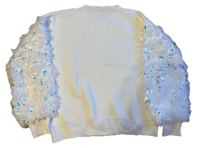 Miss H. Damen Pullover Weiß Pailletten Fellbesatz Glamourös Gr. S Festlich