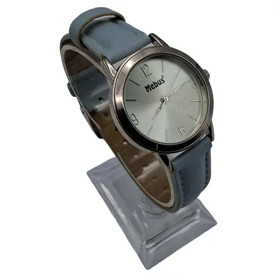 MEBUS Damenuhr Armbanduhr Blau Lederarmband Analog Minimalistisch