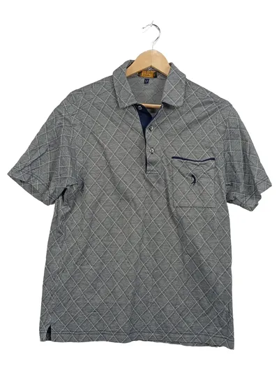 Cipriani Herren Poloshirt Gr. L Grau Rauten Made in Italy