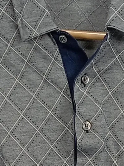 Cipriani Herren Poloshirt Gr. L Grau Rauten Made in Italy