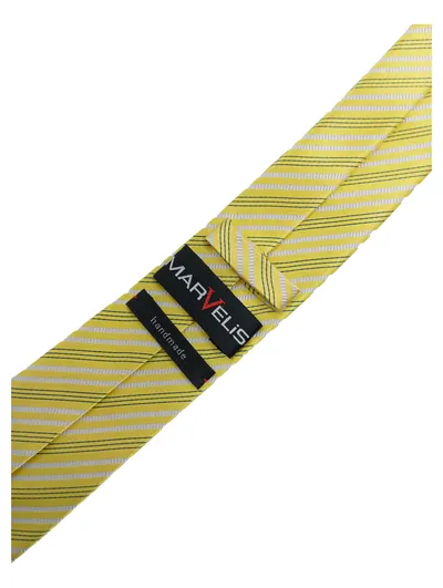 MARVELIS Krawatte Herren Gelb Gestreift Seide Handmade Business Klassisch