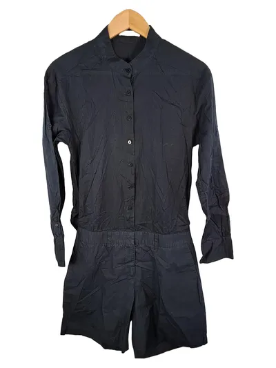 Stefanel Jumpsuit Damen Gr. 36 Schwarz Kurzoverall Hemdstyle Casual