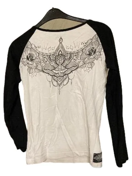 Black Premium by EMP Damen Langarmshirt Totenkopf Motte Gr. M Weiß Schwarz 3