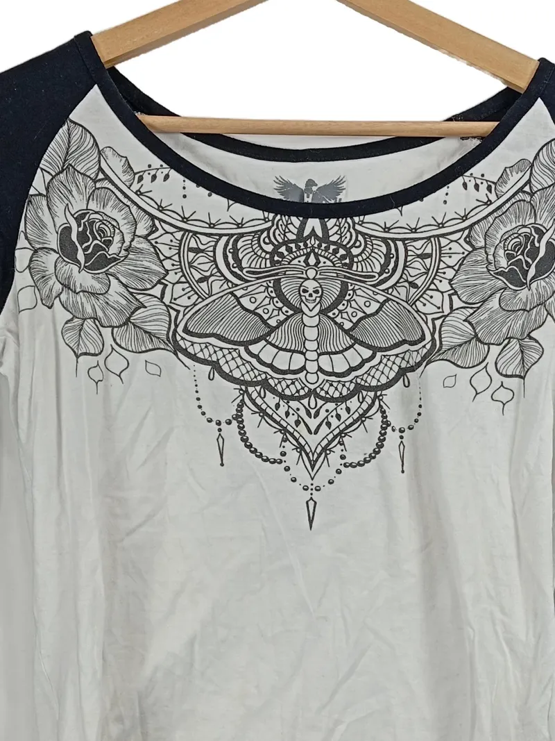 Black Premium by EMP Damen Langarmshirt Totenkopf Motte Gr. M Weiß Schwarz 4