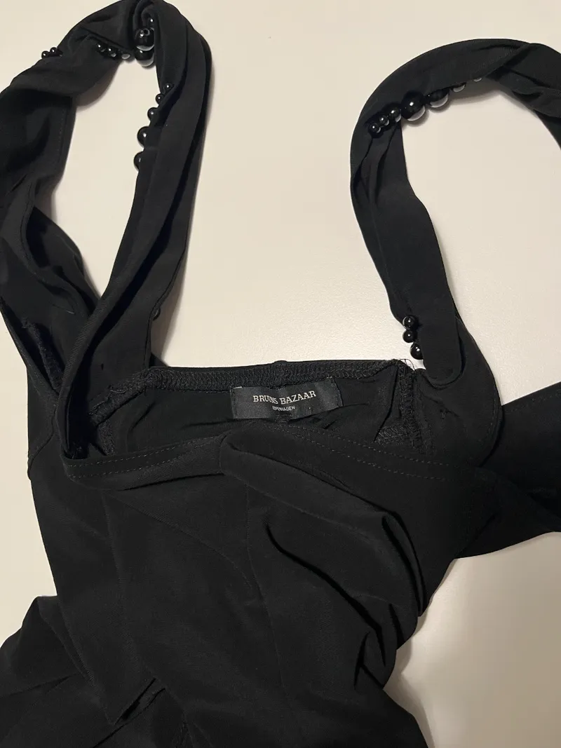 Bruuns Bazaar Cocktailkleid Damen Gr. 40 Schwarz Perlen Träger Elegant 2