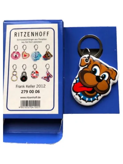 Ritzenhoff Porzellan Schlüsselanhänger Hund Tiermotiv Braun 5x9cm