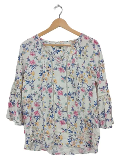 Buena Vista Damen Bluse Blumenmuster Gr. L Weiß Viskose Romantisch
