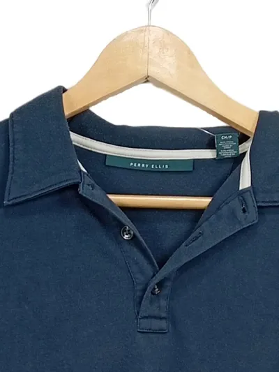 Perry Ellis Herren Poloshirt Gr. S Blau Kurzarm Casual Baumwolle