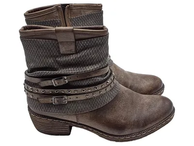 Rieker Damen Stiefelette Gr. 38 Braun Vintage Nieten Schnallen Western