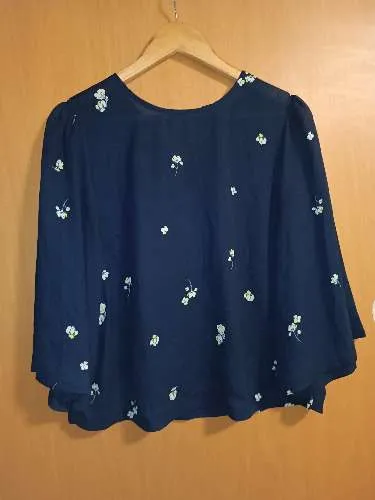 Carin Wester Damen Bluse Gr. 42/XL Blumenmuster Dunkelblau