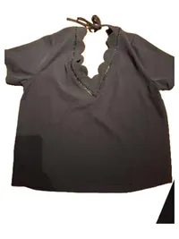 ABOUT YOU Damen Shirt Bluse Wellensaum Perlenbesatz Schwarz Gr. L 3