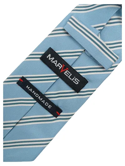 MARVELIS Herren Krawatte gestreift Hellblau Handmade 156cm klassisch