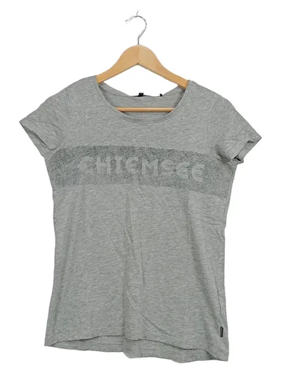 Chiemsee Damen T-Shirt Gr. XS Grau Kurzarm Casual Baumwolle