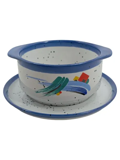 Rösler Servierschüssel mit Untersetzer Porzellan Weiß Retro Abstrakt 15 cm