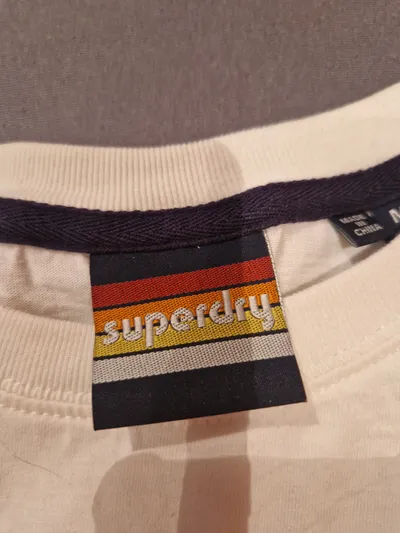 Superdry Vintage Herren Langarmshirt Gr. M Weiß Logo-Print Premium
