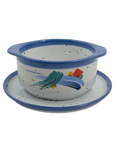 Rösler Schüssel mit Unterteller Porzellan Retro Tettau Germany Blau Weiß