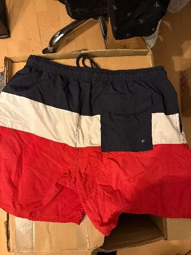 French Connection Badeshorts Herren Gr. L Blau Weiß Rot Maritim