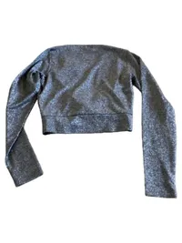 Aygill's Damen Glitzer Wickelshirt Langarm Crop Top Silber XS 3