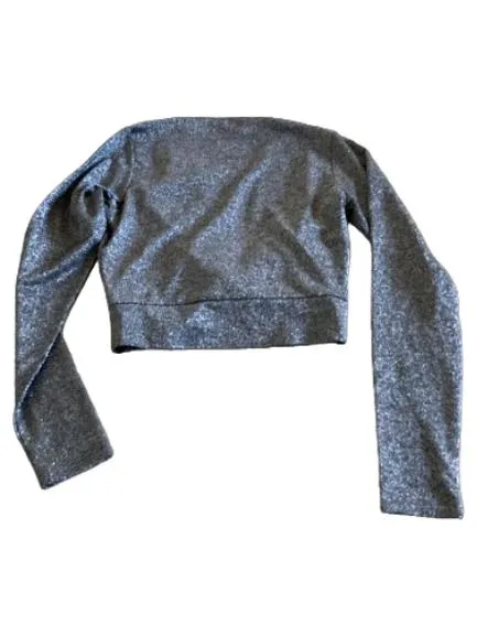 Aygill's Damen Glitzer Wickelshirt Langarm Crop Top Silber XS 3