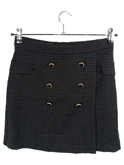Hallhuber Damen Minirock Tweed Schwarz Gr. 36 Zierknöpfe elegant