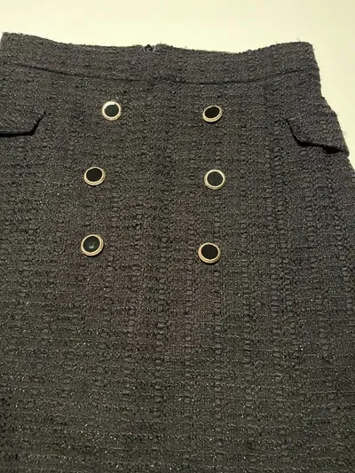 Hallhuber Damen Minirock Tweed Schwarz Gr. 36 Zierknöpfe elegant