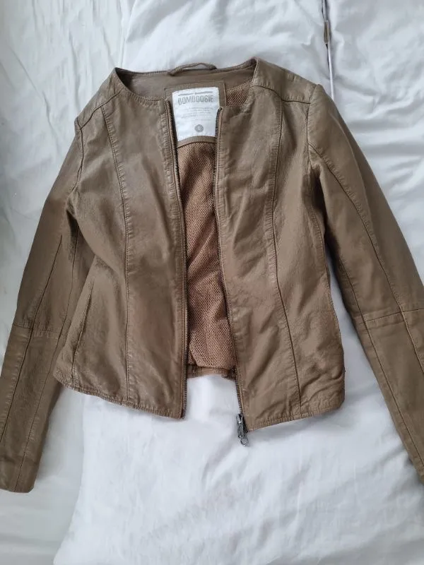 Bomboogie Damen Lederjacke Beige Gr. 36, S 3