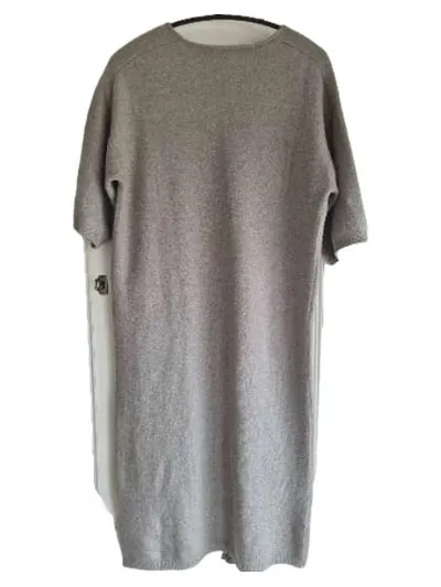 YAYA Women Strickkleid V-Ausschnitt Damen Gr. L Beige Midi Wolle Alpaka