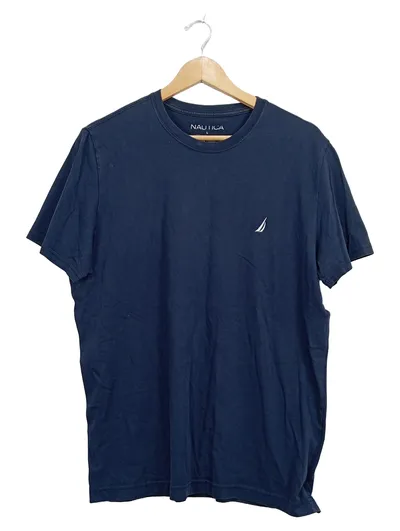 Nautica Herren T-Shirt Gr. L Navy Blau 100% Pima Baumwolle Basic Kurzarm