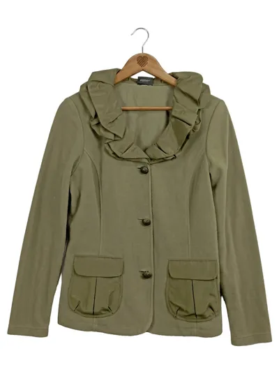 MADELEINE Damen Fleecejacke Rüschenkragen Oliv Gr. 42 XL
