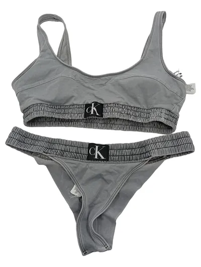 Calvin Klein Damen Bikini Set Grau Gr. S Sportlich Logo CK
