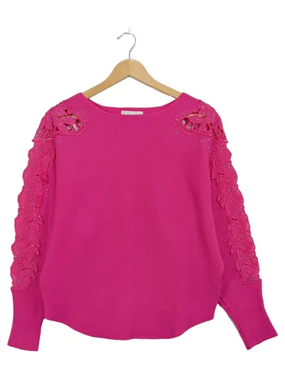 Foresta Bella Damen Pullover Pink Spitze Strassbesatz Gr. L/XL