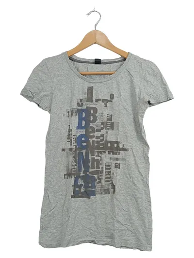 Bench. Damen T-Shirt Gr. M Grau Urban Grafik Print Baumwolle Viskose