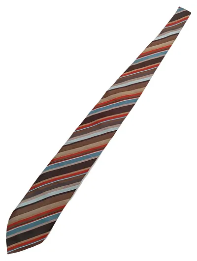 Robert Ley Krawatte Seide gestreift Braun Rot Türkis Herren 136cm