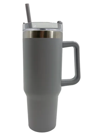 Michelino Thermobecher 1,2L Classic Grau Strohhalm Griff doppelwandig