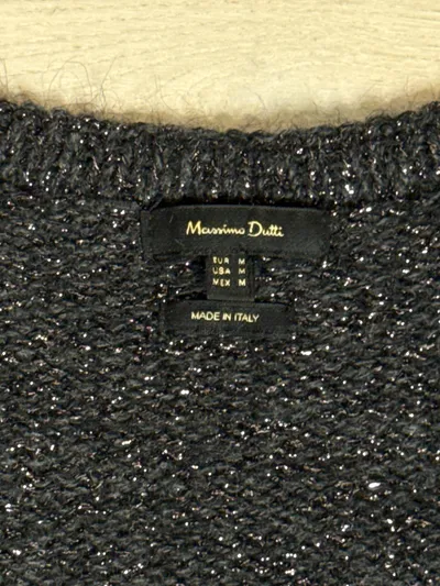 Massimo Dutti Damen Pullover V-Ausschnitt Glitzer Strick Gr. M Schwarz
