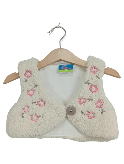 Topolino Mädchen Weste Fleece Gr. 104 Weiß Blumen Stickerei