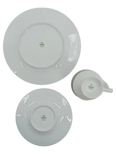 Mitterteich Bavaria Kaffeegedeck Porzellan Türkis Gold 3-tlg Tasse Untertasse