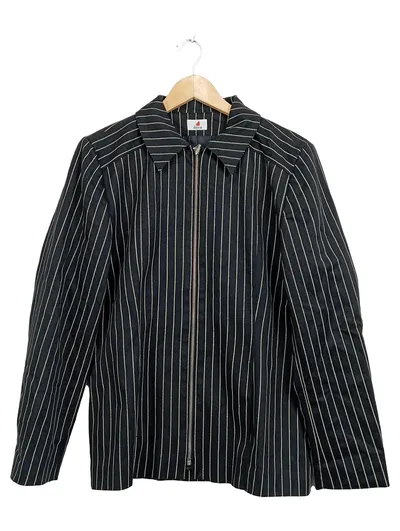 ECCO Damen Blazer Nadelstreifen Gr. 38 Schwarz Reißverschluss Vintage