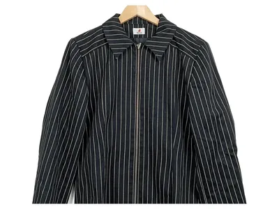 ECCO Damen Blazer Nadelstreifen Gr. 38 Schwarz Reißverschluss Vintage