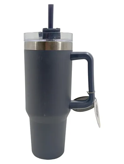 Michelino Thermobecher 1,2L Classic Grau Strohhalm Griff Isolierbecher