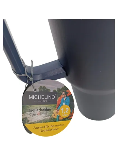 Michelino Thermobecher 1,2L Classic Grau Strohhalm Griff Isolierbecher