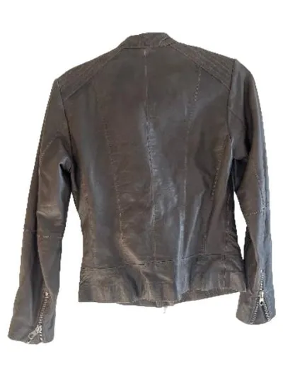 Street One Damen Lederjacke Biker Gr. 36 S Grau Echtleder