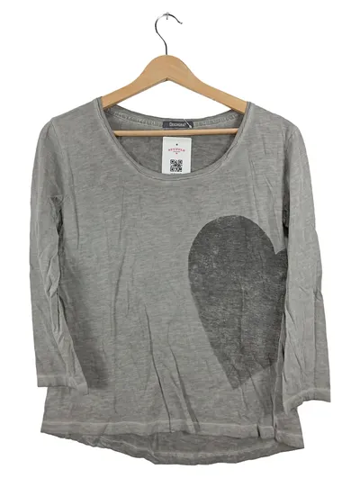 Deichgraf Damen Langarmshirt Gr. L Grau Herz-Print Baumwolle Casual