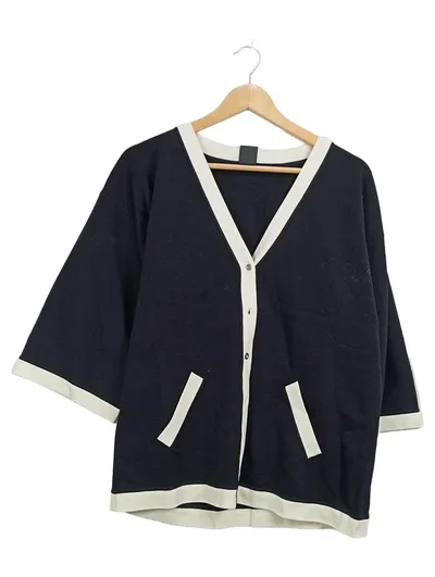 MADELEINE Strickjacke Damen Gr. 40/42 Schwarz Weiß 3/4-Arm Klassisch