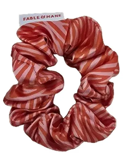 FABLE & MANE Scrunchie Haargummi Orange Zebra-Print Satin Damen