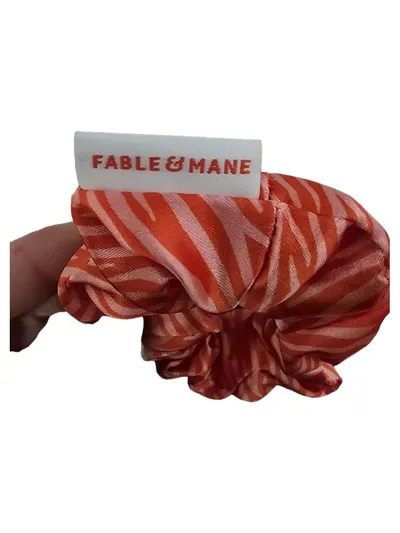 FABLE & MANE Scrunchie Haargummi Orange Zebra-Print Satin Damen
