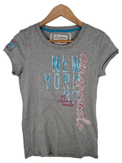 Aéropostale Damen T-Shirt New York Grau Gr. S Kurzarm Print